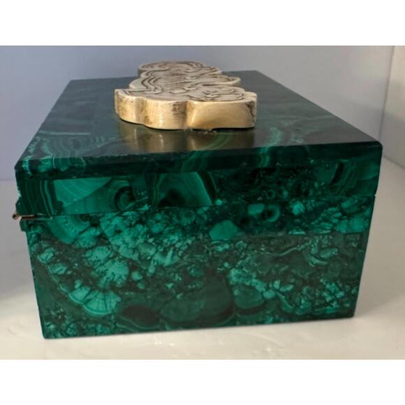 Genuine Malachite Jewelry Box 7.75"x5.5"x3.25" Hinged DRC Congo - Picture 6 of 7